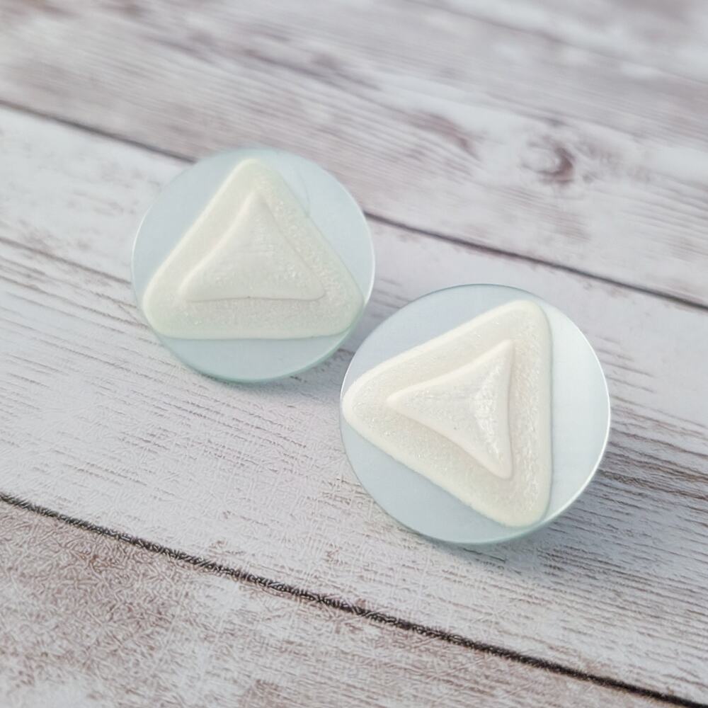 Vintage Stud Earrings Large Pearlescent Green & Cream